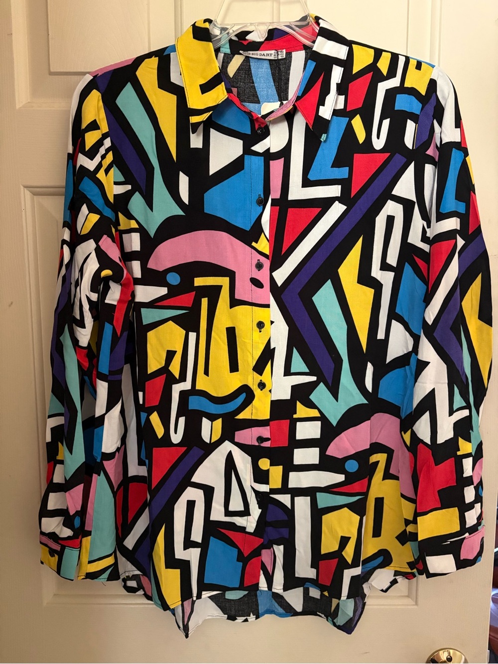 Big Dart Geometric Printed Colorful Button Down Shirt, Size US 14, NWT